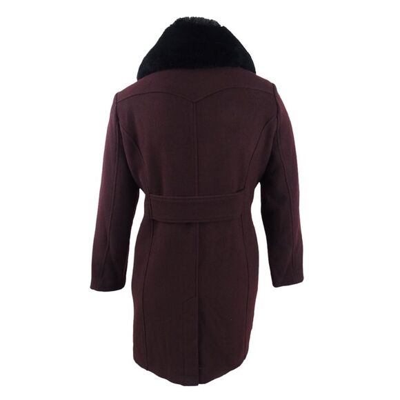 Michael Michael Kors Women's Faux-Fur-Trim Asymmetrical Coat (PXXL, Burgundy) - Picture 2 of 3